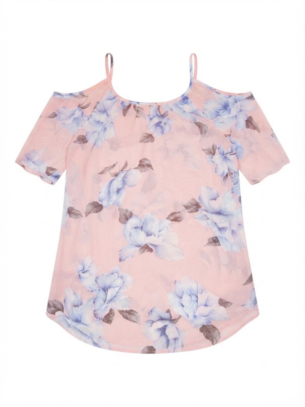 Blush Pink Sheer Cold-Shoulder Floral Blouse